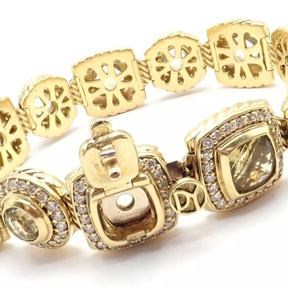 David Yurman Albion 18k Yellow Gold Diamond Lemon Citrine Link Bracelet - Picture 3 of 12